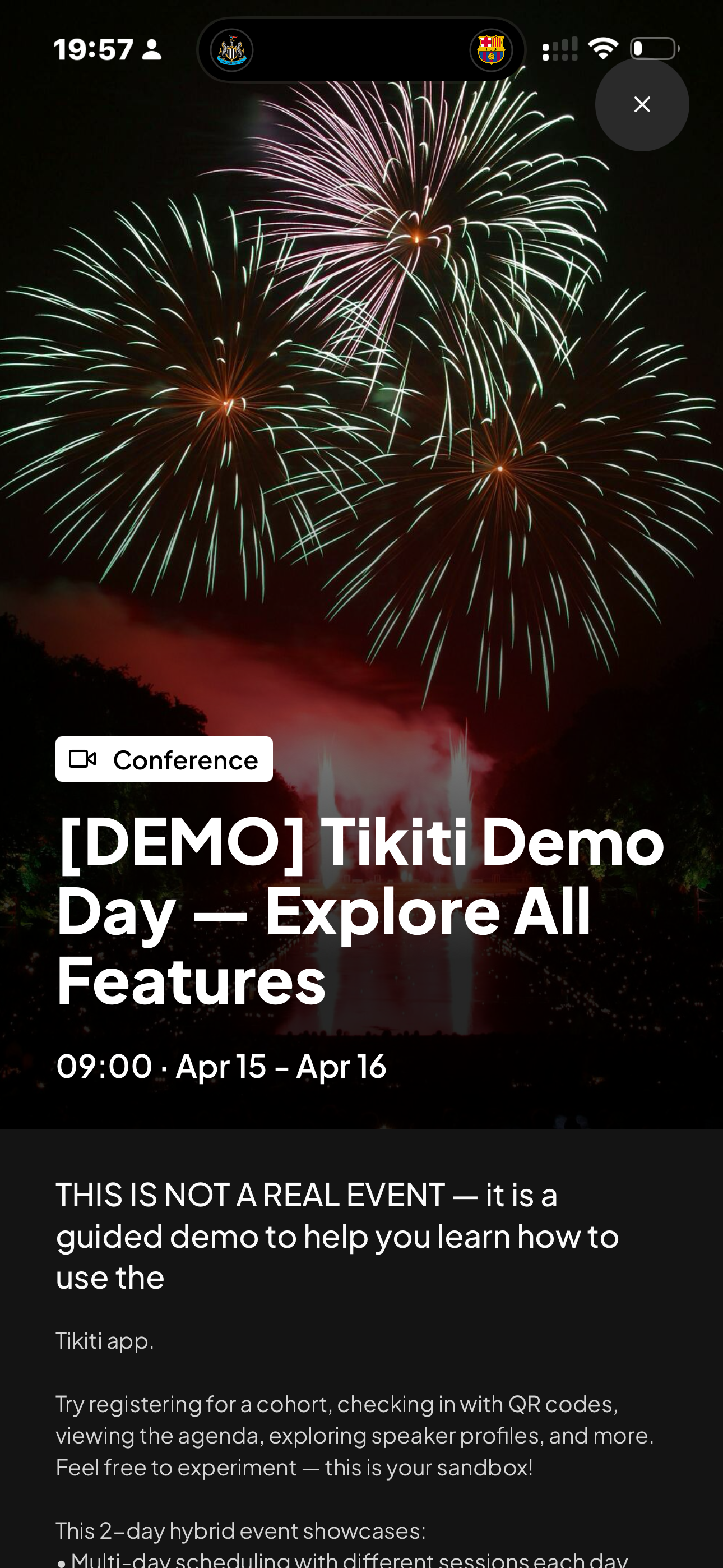 Tikiti mobile app event detail with description and image